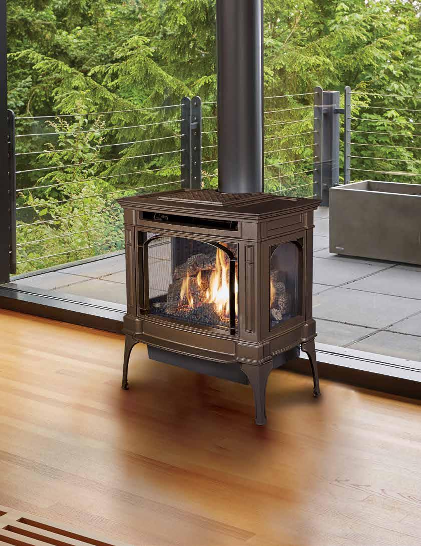 Berkshire TM Medium Bay Window Cast Iron Gas Stove The Berkshire is shown in the Hand Rubbed Bronze Patina finish.