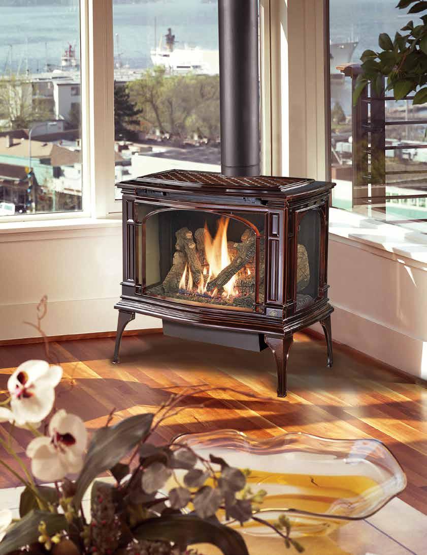 Greenfield TM Large Bay Window Cast Iron Gas Stove The Greenfield in this room is shown in the Oxford Brown enamel finish.