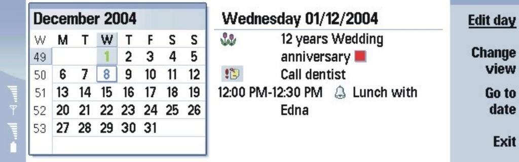 11. Kalendar U Calendar možete stvarati i pregledavati dogovorene događaje i sastanke. Možete također namjestiti alarme za kalendarske zapise.