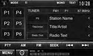 Slušanje radija Pritisnite da biste prebacili informacije između Radio Text, Radio Text Plus i PTY koda.