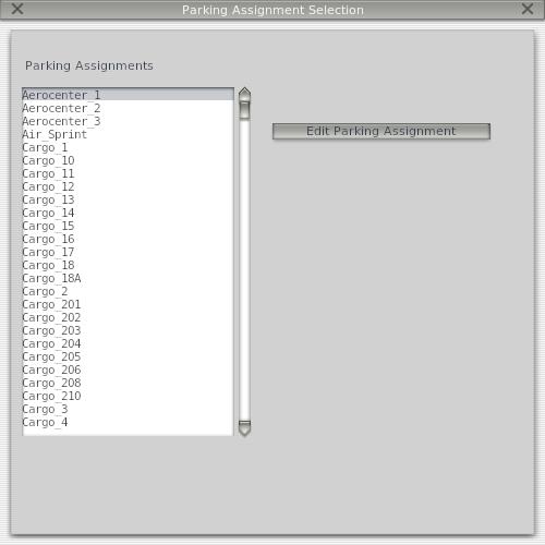 If the top button is clicked, Edit Airport Parking Assignments, a window will open showing the various parking