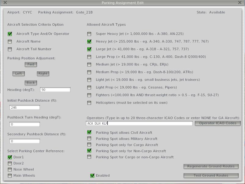 This screen allows you to set more specific details about parking locations than what X-Plane provides.