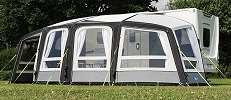 The Frontier Air Pro 300 is 7 metres wide but requires a caravan with a horizontal awning rail of just more than three metres whilst the Frontier Air Pro 400 is 8 metres wide but only requires a