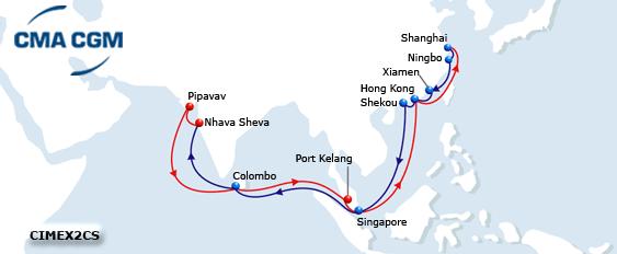 CIMEX 2CS FAR EAST/ COLOMBO PORT Shanghai Ningbo Xiamen Hong Kong Shekou Singapore (T/ T ) 18 17 14 13 12 7 Service Particulars Average