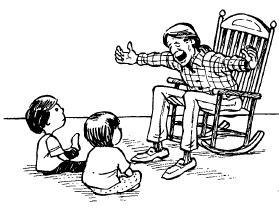 Sing songs together: old favorites, nursery rhymes. Use a wooden spoon or thick stick as microphone.