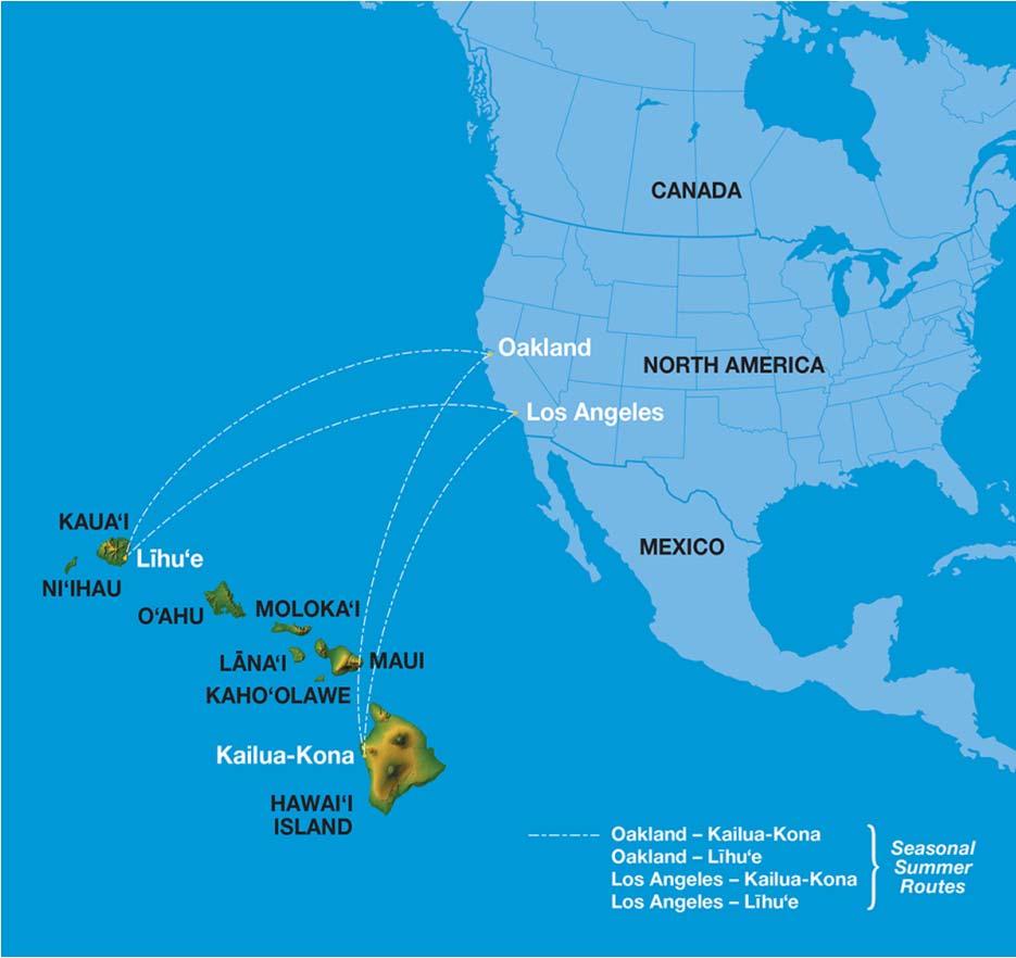 West Coast to Neighbor Island Flying 2014 Summer routes from Los Angeles and Oakland to Lihue and Kona June to August PRASM on Mainland to Neighbor Island
