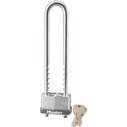Warded Long Shackle 1-3/4" wide, warded laminated steel lock with standard steel adjustable shackle adjustable shackle insures snug fit key is not replaceable Magnum Resettable Combination 2" wide