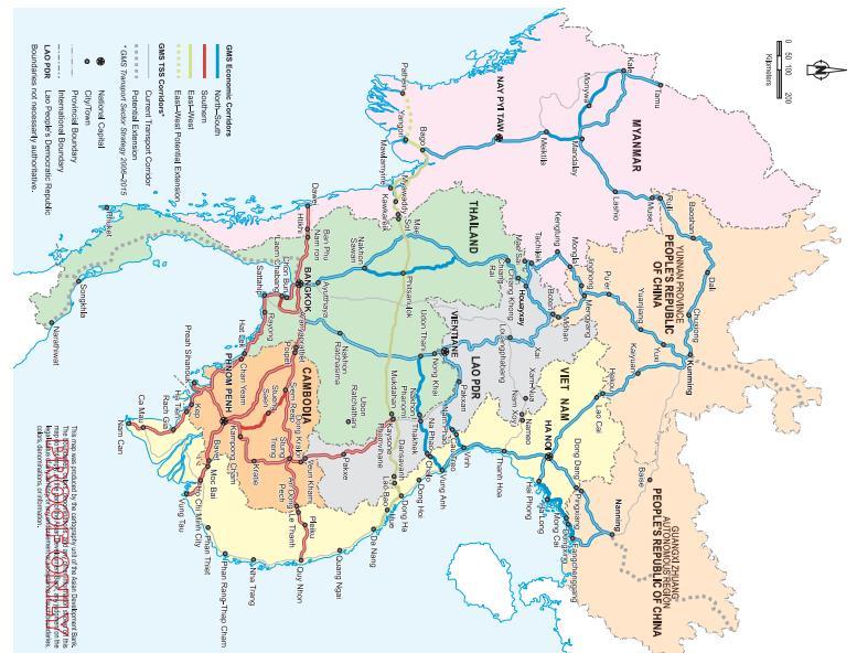 New Configuration of EWEC, NSEC, SEC Source ADB study team Changes in the Configuration of Economic Corridors The following changes in the configuration of the GMS economic corridors are recommended