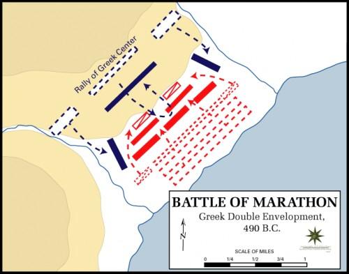 PHASE II: MARATHON [September 490 BCE] - Between Greeks and the invading forces of Persian King Darius - Greeks surrounded Persian forces.