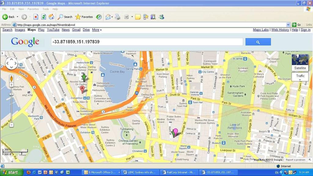 Location of Novotel Darling Harbour and Meriton Apartments Kent Street The Novotel is located at A on the map above.