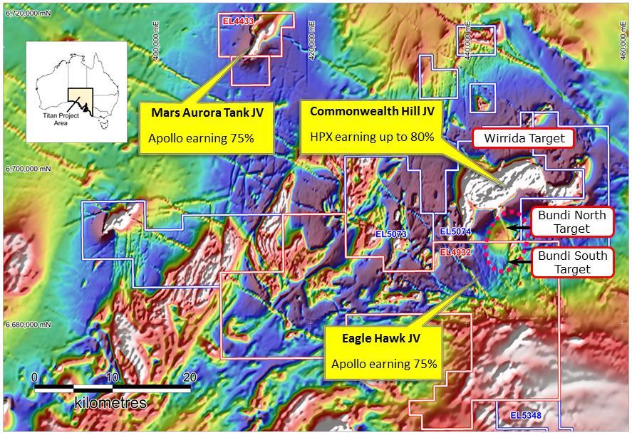 TITAN BASE PRECIOUS METALS PROJECT Figure 1 - South Australian tenement location plan showing joint venture project areas Stage II drilling was planned for Mars Aurora Tank to follow up high grade