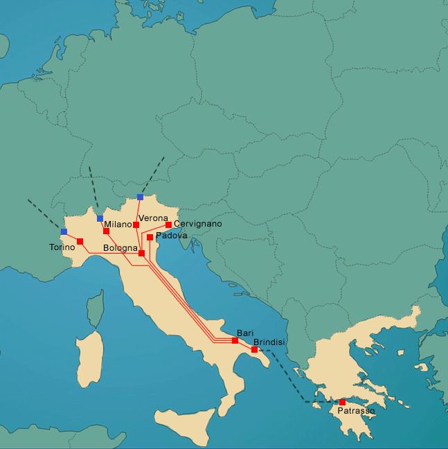 Traffic Italy-Greece DAILY OR PLANNED DEPARTURES on the relations: TORINO-PATRAS and vv. MILANO-PATRAS and vv. BOLOGNA-PATRAS and vv. VERONA-PATRAS and vv. PADOVA-PATRAS and vv.