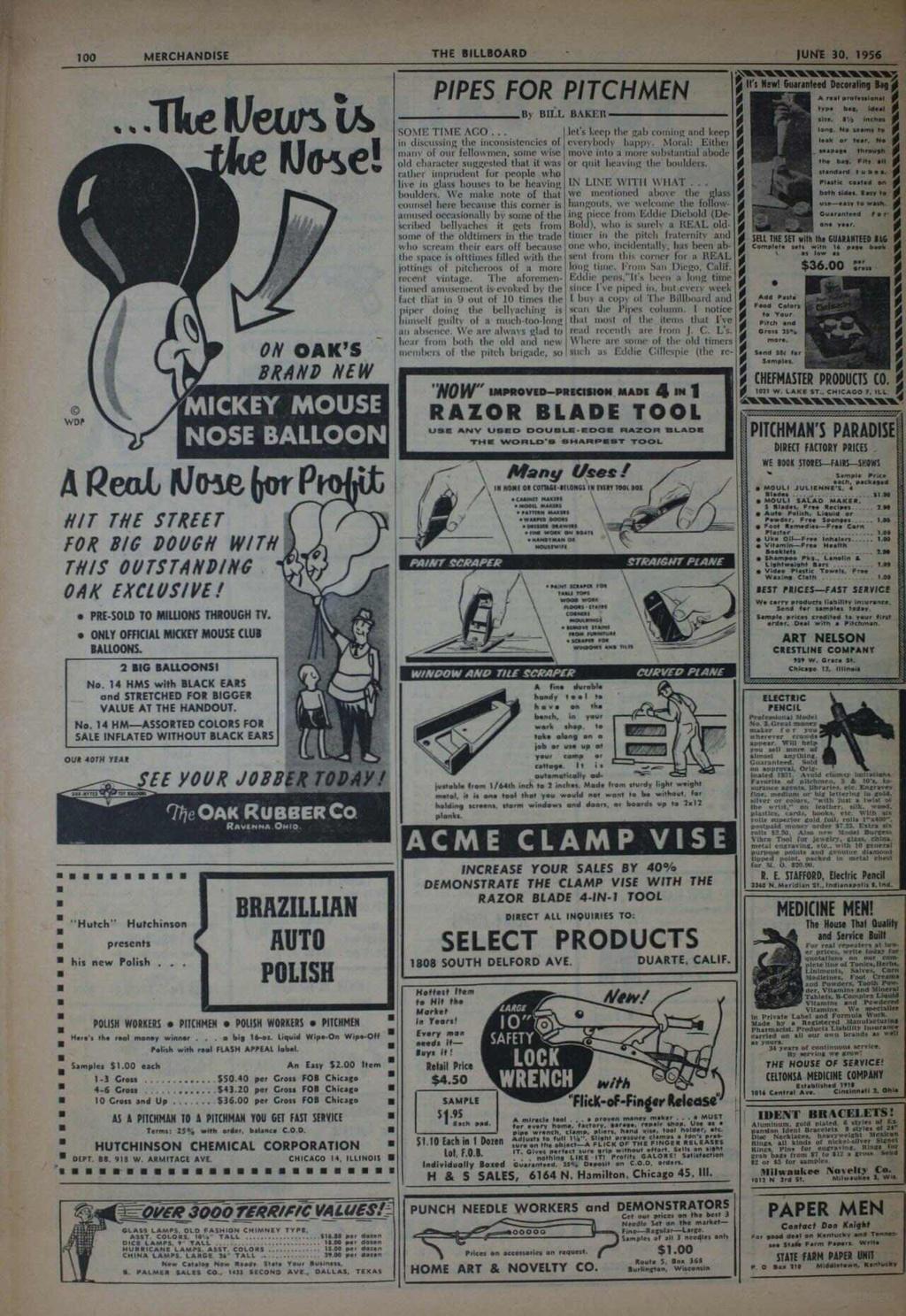 00 MERCHANDSE THE BLLBOARD JUNE 30. 956 A Real, Rose (lot HT THE STREET FOR BG DOUGH WTH THS OUTSTANDNG OAK EXC US/PE! PRE -SOLD TO MLLONS THROUGH TV. ONLY OFFCAL MCKEY MOUSE CLUB BALLOONS.
