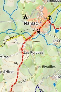 Section 2.1 Km 14.2 Saint-Germain-Beaupré K. [2] Km 18.7 Saint-Agnant-de-Versillat (K W V B). Follow the route through the village and arrive again on the D72. Leave the village. Section 2.3 Km 50.