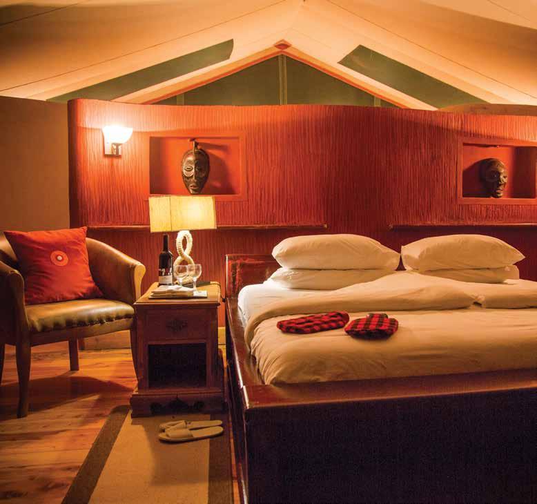 accommodation The large tented suites are beautifully furnished with king sized beds. They feature full en suite facilities with invigorating waterfall showers.