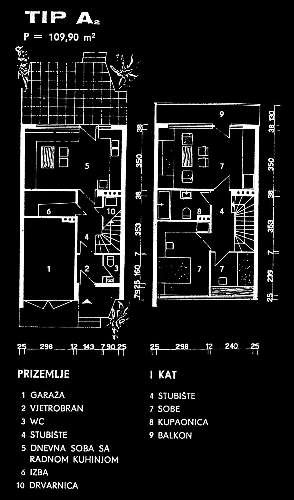 Trstik tlocrt prizemlja i kata u niz ugraðene obiteljske kuæe tipa A 2 Fig. 6 Trstik ground-floor and first-floor plans of the single-family row house, type A 2 Sl. 7.