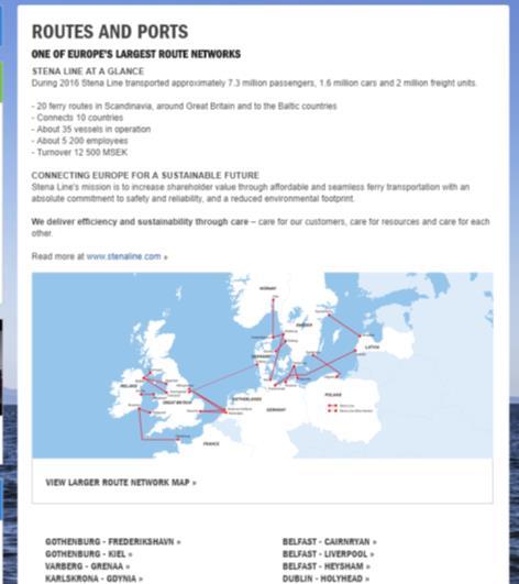 Route map is above the list of ports on the Stena Line site.