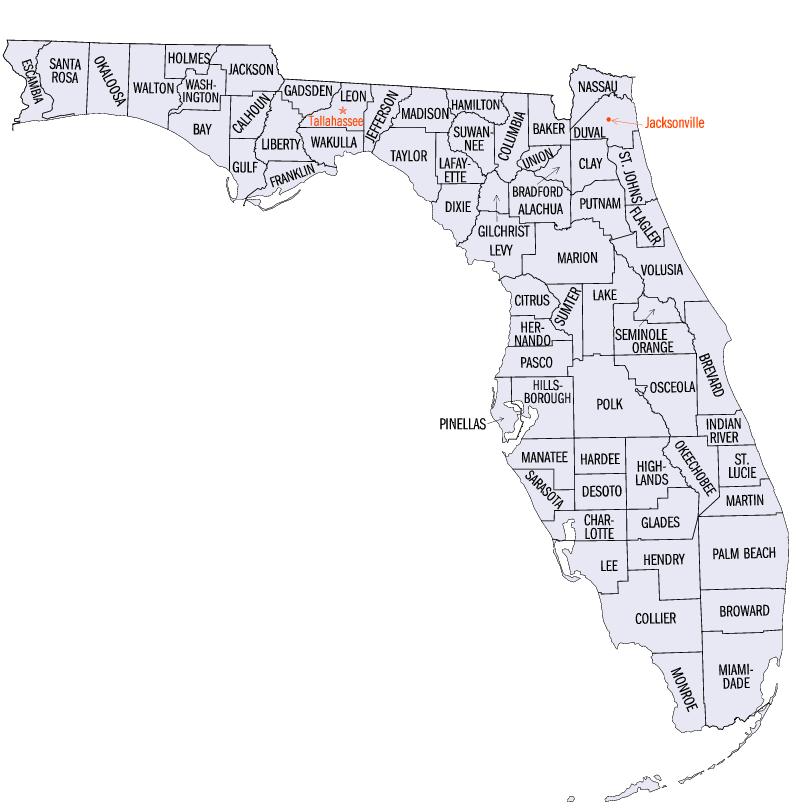FLORIDA EACH FLORIDA COUNTY IS A SEPARATE SCHOOL DISTRICT. The names of counties and school districts are the same in Florida, and are used interchangeably.