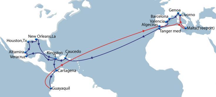 MED GULF Ecuador Mediterranean - Mexico, US Gulf and Caribbean Vessel Fleet 9 Ports of Call 16 Duration 63 Opening new link between West Med and Mexico, US Gulf and Caribbean.