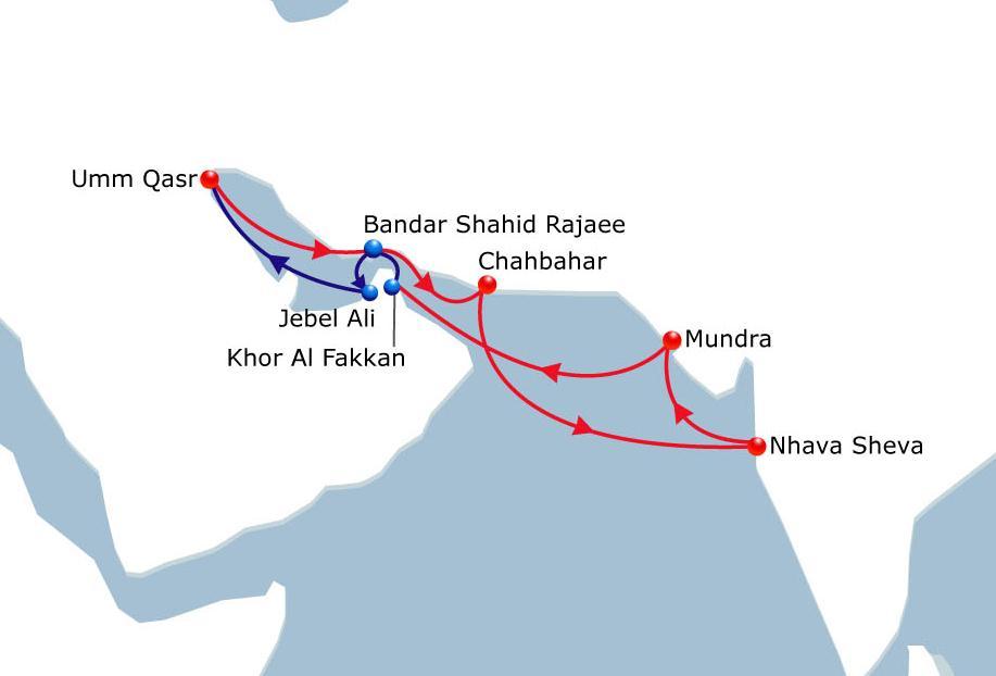 India Gulf Service India - Middle East Vessel Fleet 3 Ports of Call 8 Duration 21 New regional service INDIAGULF between North West Coast of India and Middle East Gulf.