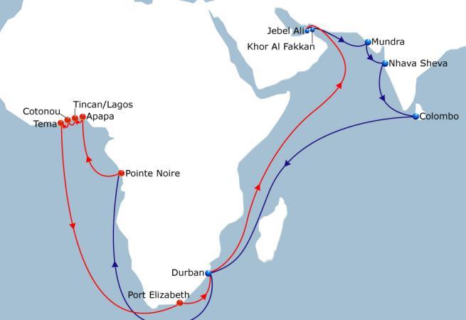 MIDAS LOOP 1 India - West Africa Vessel Fleet 10 Ports of Call 13 Duration 70 Lead product on the market with direct weekly service in Central and South range West African from India.