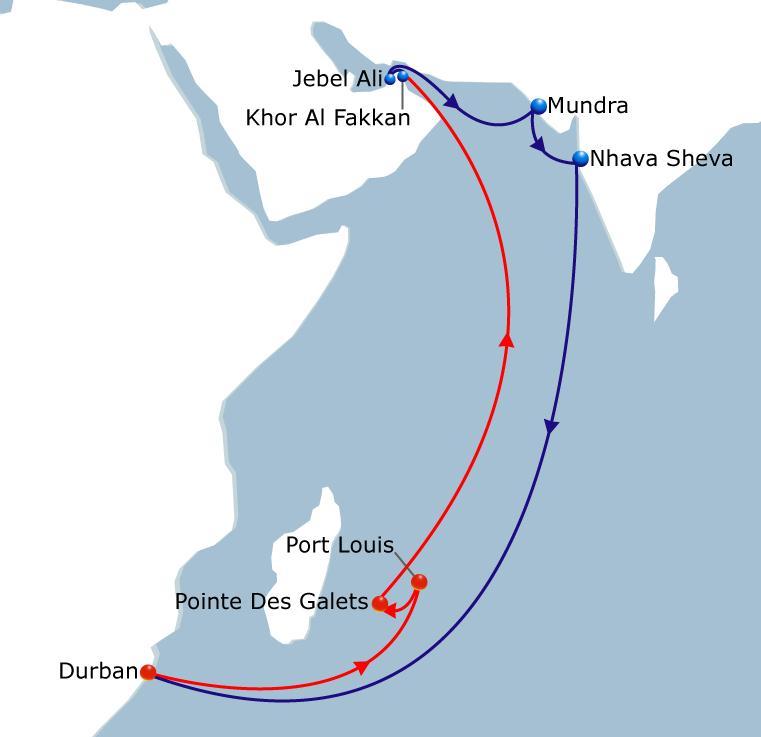 MIDAS LOOP 2 India - South Africa & Indian Ocean Island Vessel Fleet 6 Ports of Call 7 Duration 42 A very lean and fast service connecting India to South Africa and Indian Ocean markets Vessel