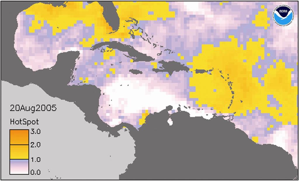 Coral Bleaching & Mortality in much of Caribbean: Florida, Cuba, Jamaica,