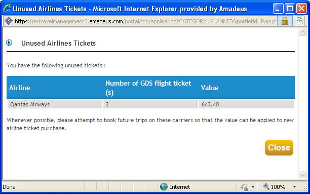Ticket Credits continued To view the ticket credit information, click on the hyperlink, and a box like the one below will open showing ticket credit information: Click CLOSE, to return