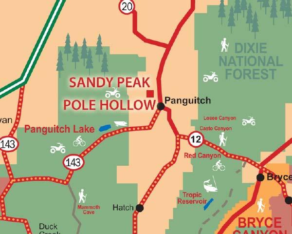 Trail begins and ends in Panguitch. Skill Level Intermediate. Pole Hollow: The scenic Pole Hallow provides riders with another day trip along a 26 mile long stretch that begins in downtown Panguitch.