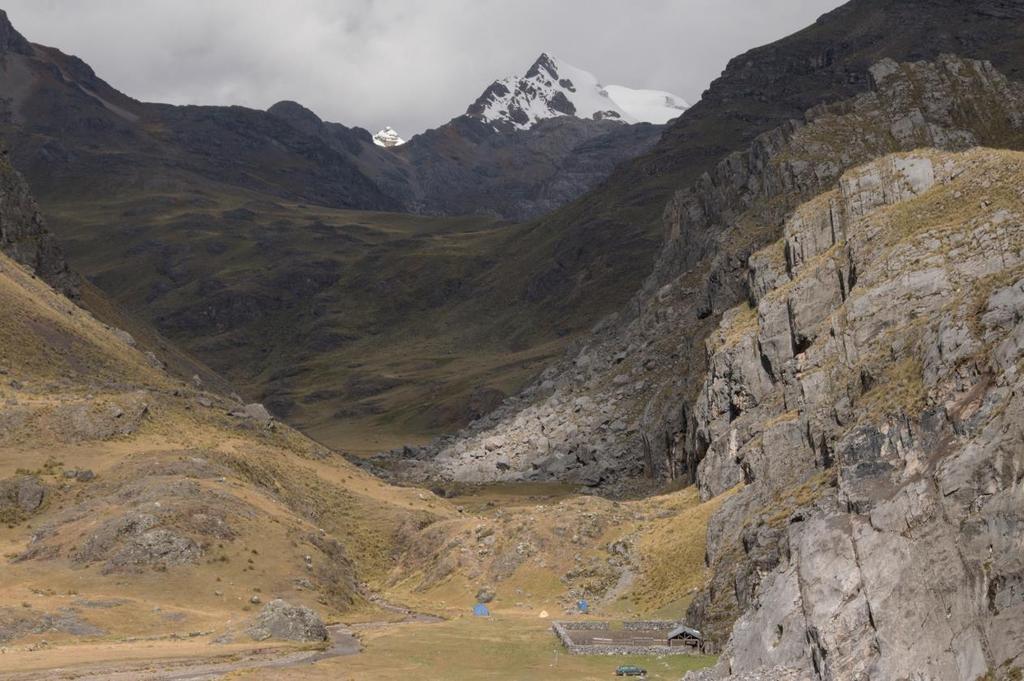 2015 Expedition to the Rio Blanco Headwaters to climb Nevado Sullcon and Paca, Cordillera Central, (Huarochiri), Peru. Picture 1 The Yuracmayo Basecamp (viewed from the north-west).