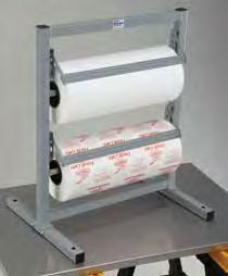 .. 129 Double Roll Paper Cutter Holds 2 rolls of locker paper up to 18" wide and 9" in diameter. Durable tubular steel construction. Finished in a gray baked powder coating.