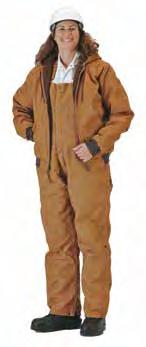 100% Cotton 10-oz., Blanket-Lined Brown Duck Jacket and Overalls Adjustable BOTH elasticized Jacket has 6.6-oz. 808 Hollofil straps. insulation and 2 angled slash pockets.