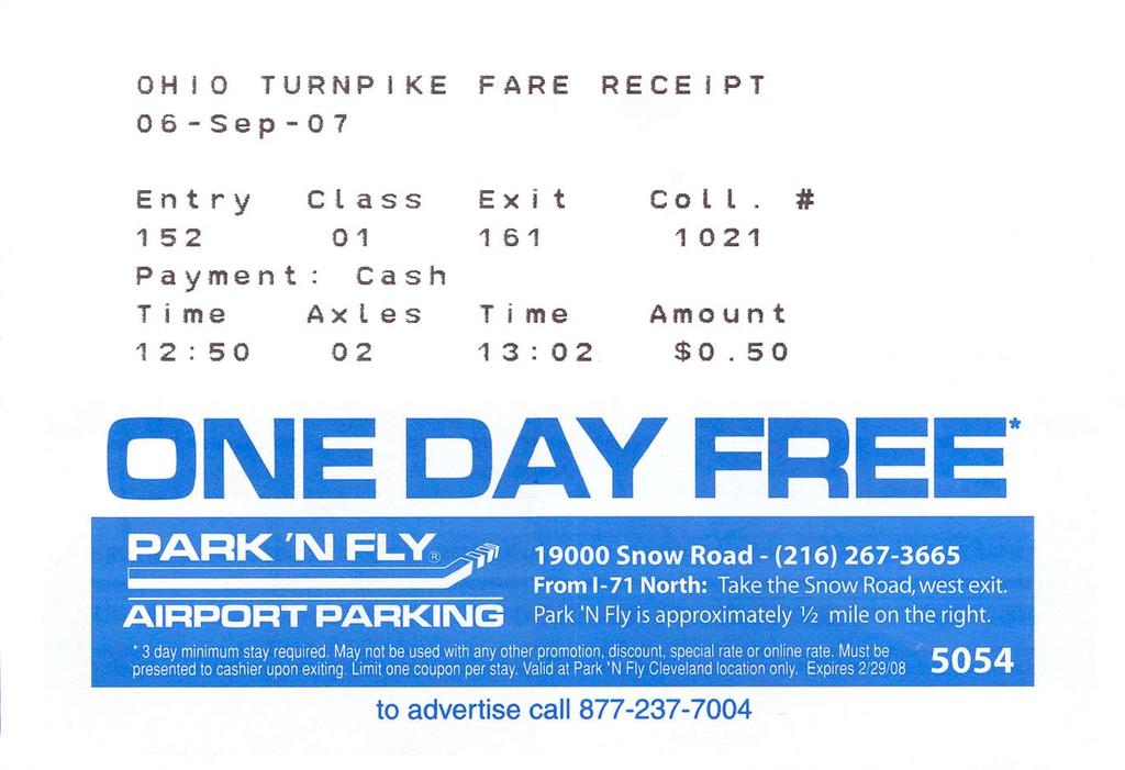 Toll Receipt Advertising Features: Ads and/or coupons are printed directly on toll receipts and perforated for easy