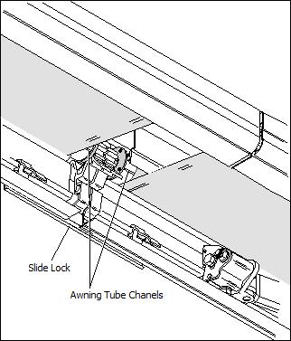slide the awnings together. Then tighten all of the slide locks. Including the one positioned in between both awnings. (See Fig 7) (FIGURE 7) 7. Remove the cord/straps from the non-motorized awning.