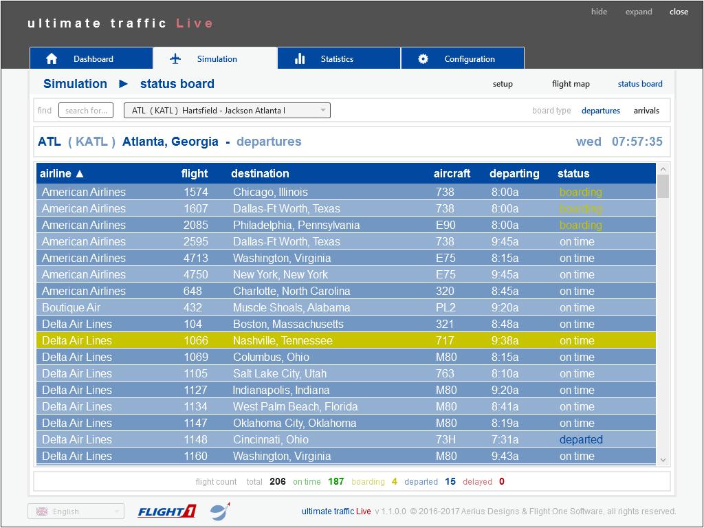 3.3 Status Board The Status Board shows current activity at a selected airport. A departure or arrival board can be displayed. 3.3.1 Options Select the airport that will be displayed on the status board.