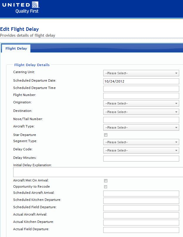 3. When manually creating a flight delay report, you will initially be provided with the ability to enter details into the Flight Delay tab only.