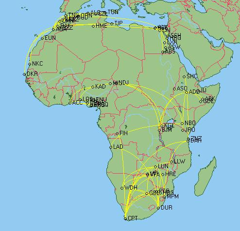 AFRICAN AVIATION INDUSTRY Map of 70 new non-stop markets that could be unlocked at Africa major hub Map