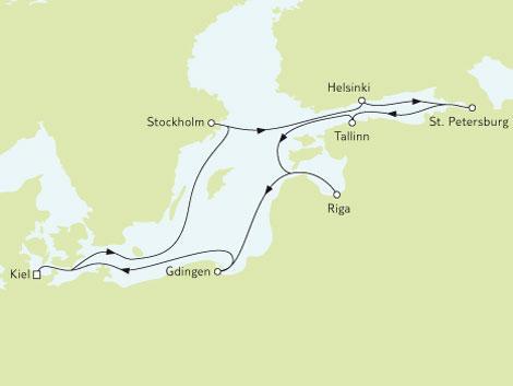 Itinerary of TUI Mein Schiff 2, 2011 Mein Schiff 2 Dauer: 10 Nächte Route: Kiel (Deutschland), Schiffstag, Stockholm (Schweden), Helsinki