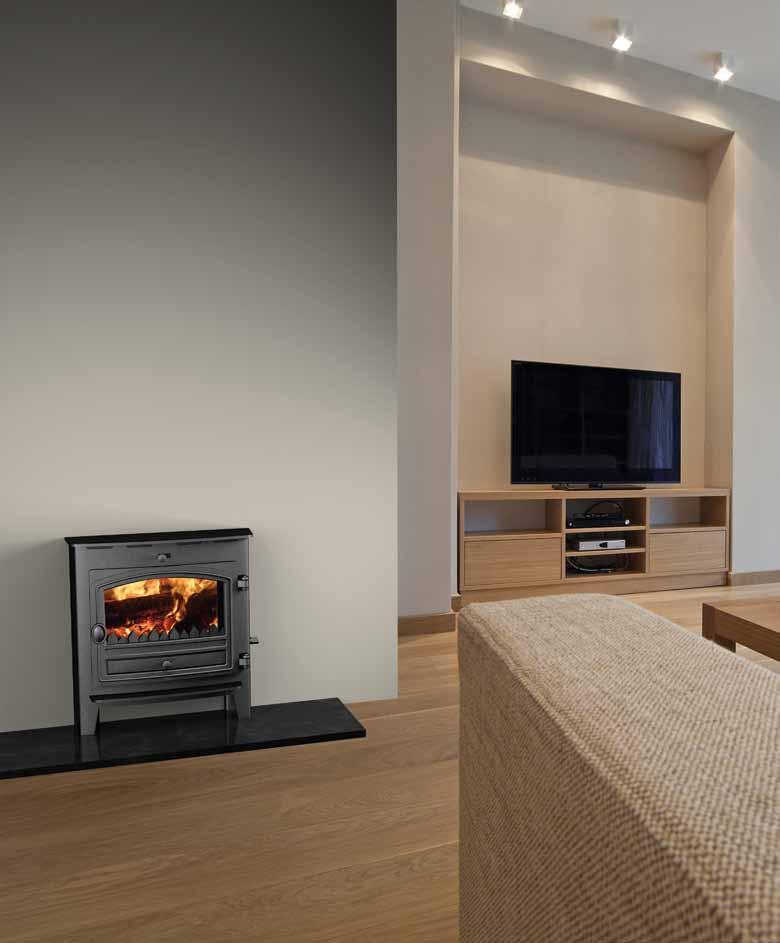 It s swiftly and unobtrusively fitted, with just 190mm of visible depth. But behind the door, this sleek stove burns logs (or other approved fuel) to produce an astonishing output of 5kW.
