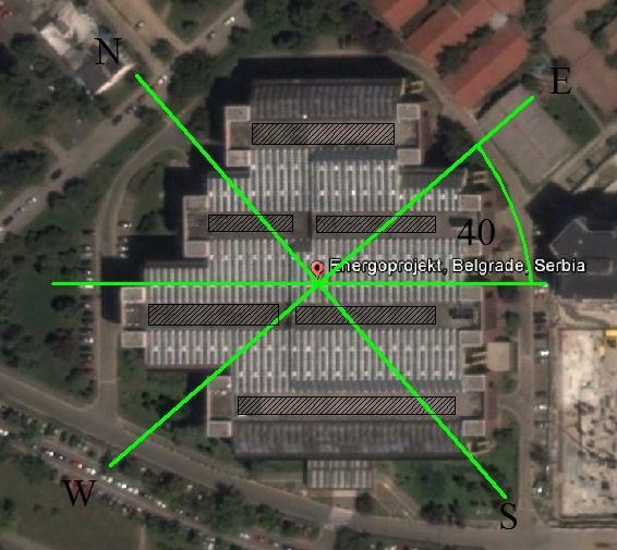 1.DETALJAN OPIS SOLARNE ELEKTRANE NA KROVU ZGRADE ENERGOPROJEKT-a Krov zgrade Energoprojekta u Beogradu sastoji se od šest odvojenih površina, označene kao lamele A, B1, B2, C1, C2 i D, koje su