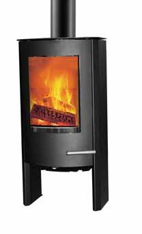 The stove has straight steel sides lacquered in black or grey.