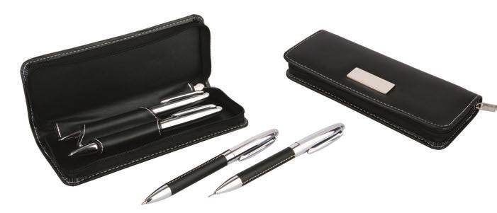 молив Футрола од вештачка кожа со патент Set with metal pen and pencil Case from artificial leather with