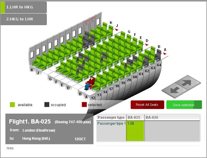 Seat Requests (only available for Standard search) To make a seat request, click on the aeroplane icon to display a seat map.