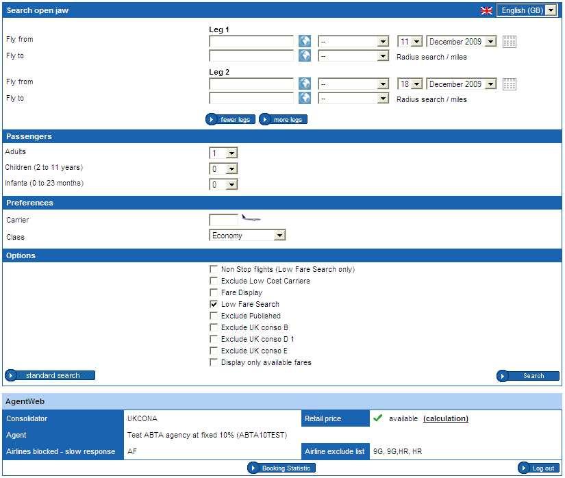 Open Jaw search To access the Open Jaw search, click on on the Standard seach screen. The Open Jaw search allows you to search for open jaw / stopover routings with a maximum of four cities.