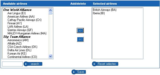 Preferences The preferences section allows you to choose the class for the fares that you are interested in as well as specifying carrier. Class Carrier Enter 2-digit airline code in the carrier box.