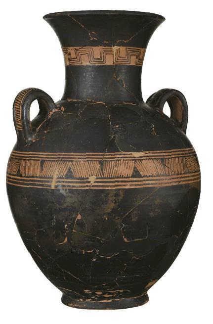 Athenian Geometric pottery: vases painted entirely black decoration restricted to the neck and shoulder absence