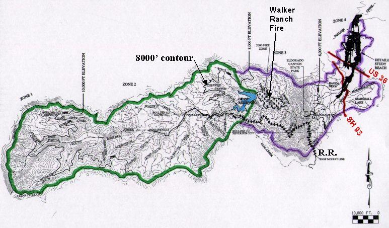 Figure II-2 South Boulder Creek Watershed FLOOD HISTORY BOULDER CREEK Since 1864, the City of Boulder has experienced five major flood events on Boulder Creek, ranging in estimated discharge from
