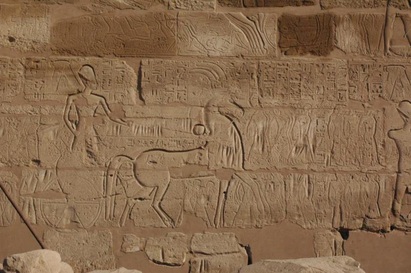 On the hall s south wall, Ramses II included scenes of his own military triumphs against the Assyrians and