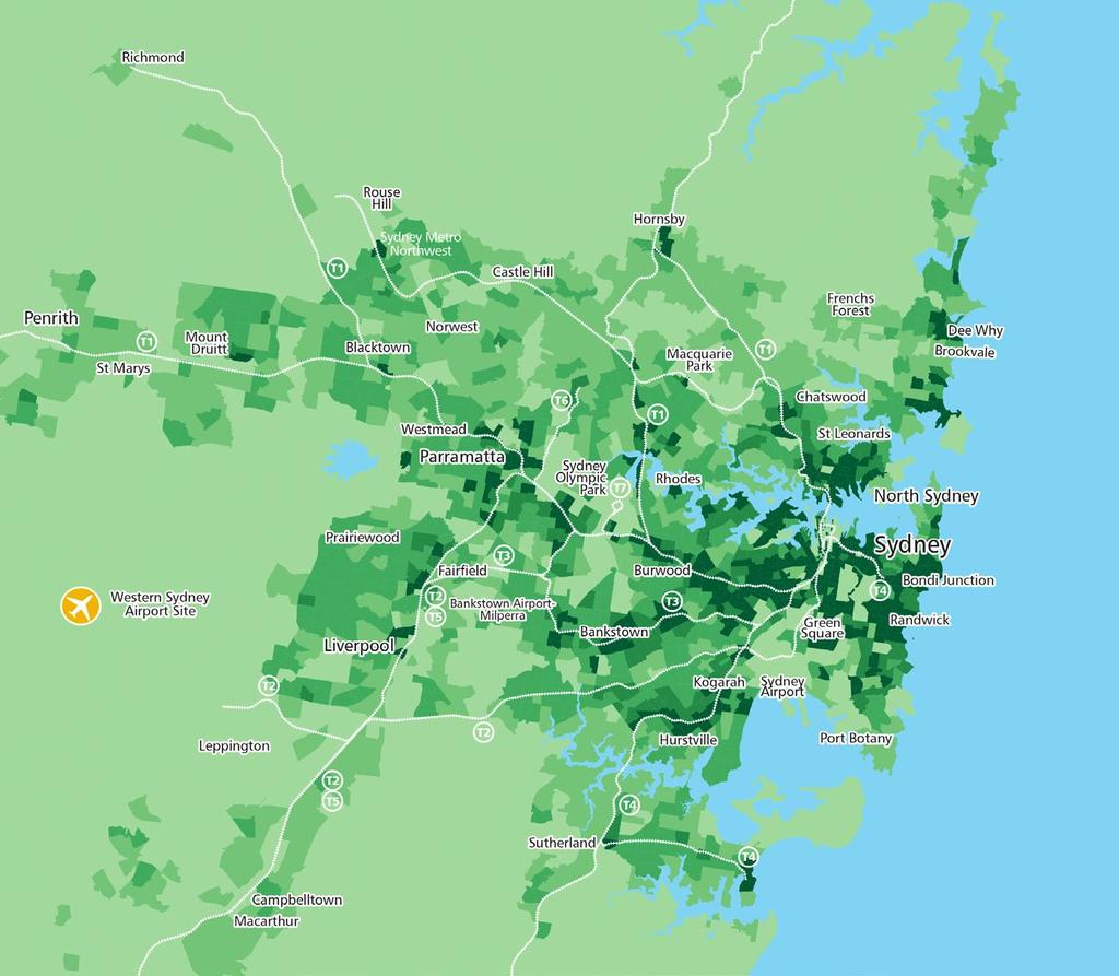 Figure 3 Sydney population densities 2016 Population density (per square kilometre) <1,500 1,501 3,000 3,001 4,500 4,501 6,000 >6,000