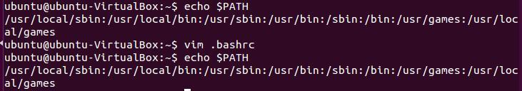 Primer U.bashrc fajl je dodata linija PATH=$PATH:$HOME; Promena nije odmah vidljiva jer se.bashrc pokreće pri otvaranju terminala.
